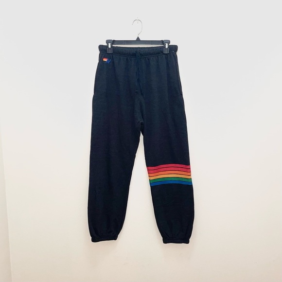 AVIATOR NATION Charcoal Rainbow Stitch jogger Sweatpants Size Medium - Picture 2 of 11